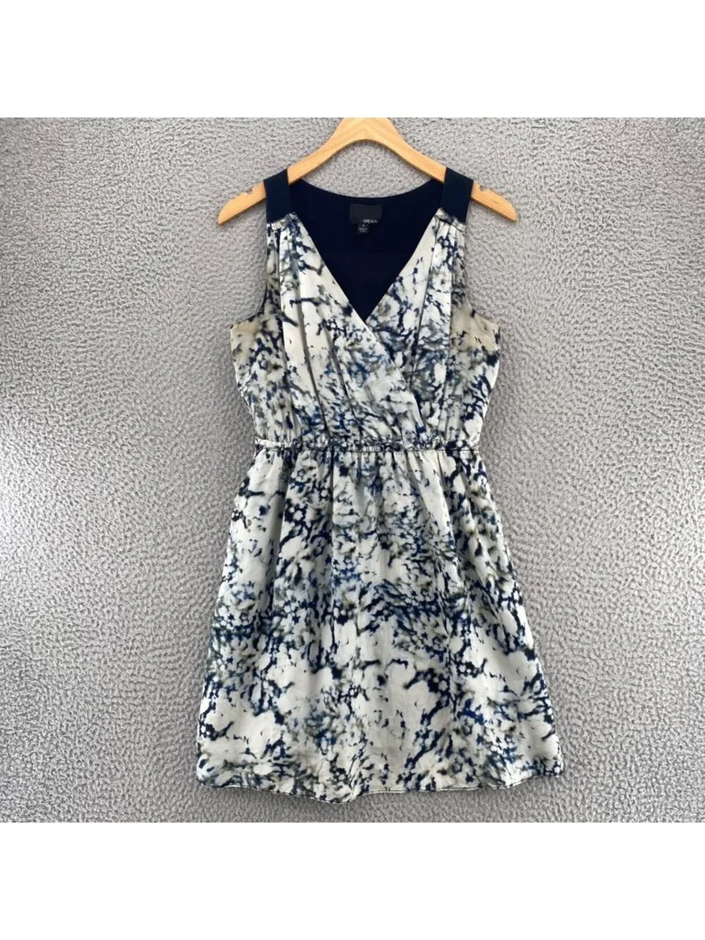 Greylin Anthropologie Dress Womens Small Navy Blouson Silk Mini Surplice Pleated